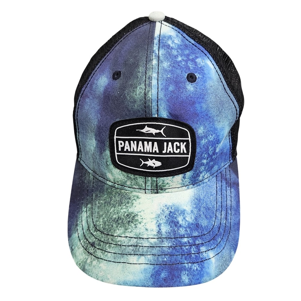 Panama Jack Hat Cap Snap Back Mens One Size Blue Fish Patch Mesh Trucker